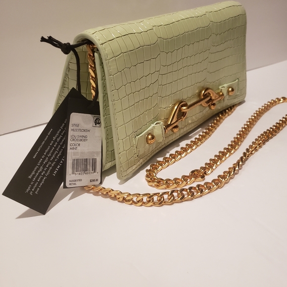 💖REBECCA MINKOFF Lou Mint Green Croc-Embossed Crossbody Bag NWT - Picture 5 of 17